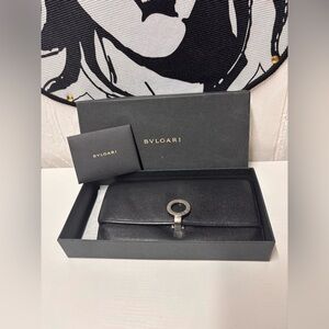 Bvlgari Bvlgari black grain leather long wallet